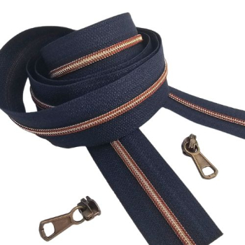Feiner Reißverschluss Marine Antikmessing Bordeaux